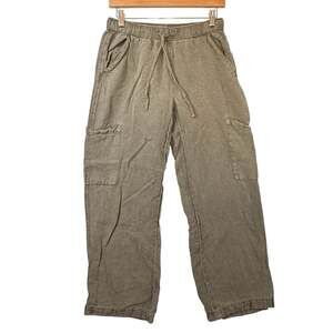 Joie Womens SIZE LARGE Linen Blend Pullon Pants Caro Utility Crop Dark Khaki Grn
